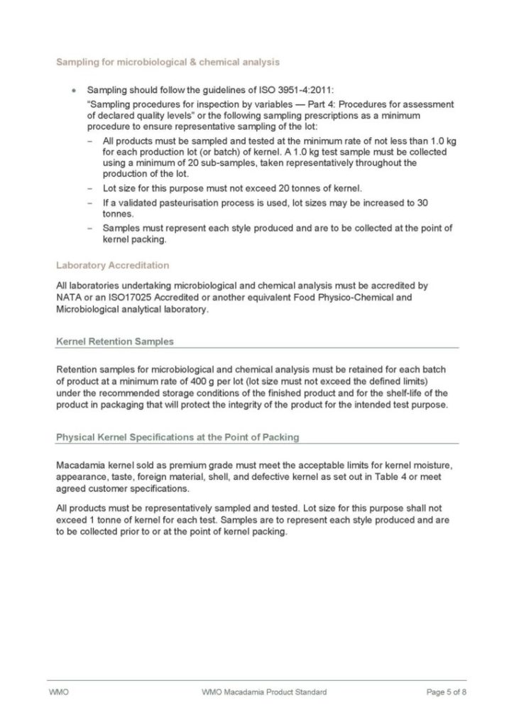 WMO Macadamia Product Standard